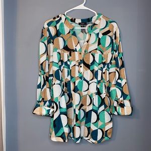 Green and Tan Long Sleeve Top | Women’s Size 3X